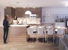 integrated dining table with kitchen island for modern apartment by bosaspace table de cuisine moderne ilot central table plan cuisine ilot