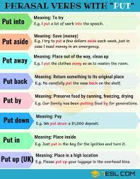 70 Phrasal Verbs With Put Put Up Put On Put Down Put Off 7esl Learn English Words Learn English Vocabulary Learn English