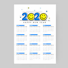 Premium Vector Yearly Wall Calendar For 2020 With Smiley Emoji On White