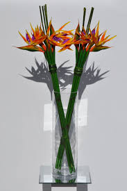 Bird Of Paradise Silk Flower Arrangement Artificial Simple Bird Of Paradise Arrangement W Bamboo Stems Tropical Flower Arrangements Tropical Floral Arrangements Flower Arrangements