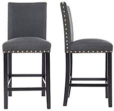 Gotminsi Nailhead 24 Quot Counter Height Stools Upholstered Bar Stools With Solid Wood Legs Set Of 2 Upholstered Bar Stools Counter Height Stools Bar Stools