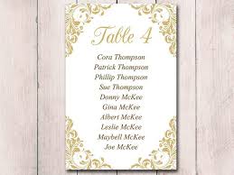 gold wedding seating card template table chart wedding