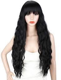 About 74% of these are wigs, 57% are lace wigs, and 2% are hair extension. Amazon Com Kalyss 26 Black Curly Wigs With Hair Bangs Long Loose Wavy Synthetic Wigs For Women Natural Looking Women S Wigs Beauty