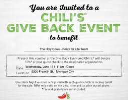 See more of relay for life of clinton county, michigan on facebook. Chili S Give Back Night Valpolife