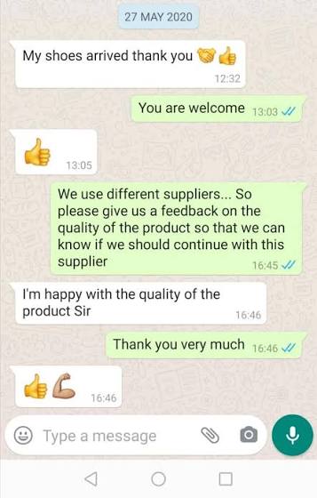 WhatsApp Customer Review from user stating feeling energetic