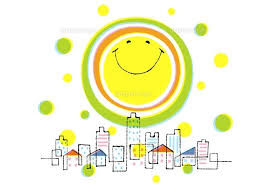 笑顔の太陽と街[02438000104]の写真素材・イラスト素材｜アマナイメージズ