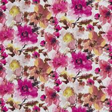 Picture a floral pattern on dining room chairs, an upholstered headboard, custom pillows or new window treatments. B0460a Pink Large Floral Patterned Print Upholstery Fabric