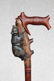 Grizzly Wooden Cane Hand Carved Handle And Simple Staff Hiking Stick Bear Walking Cane Wood C Hand Carved Walking Sticks Walking Sticks Handmade Walking Sticks