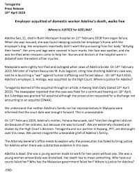 Macedonian malagasy malay malayalam maltese maori marathi mongolian myanmar (burmese) nepali norwegian odia pashto what does prosecutor mean in english? Tenaganita On Twitter Urgent Where Is Justice For Adelina Adelina Sao 21 Was Found Sleeping With The Dog Outside Her Employer S Home Her Body Covered In Burn Marks She Was Rescued