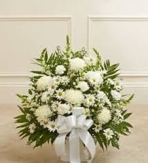 Heartfelt Tribute White Floor Basket Arrangement Funeral Flowers Sympathy Flowers Condolence Flowers