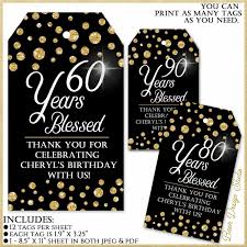 Thank You Gift Ideas For 60th Birthday 60 Years Blessed 80 Years Blessed Tag Thank You Tags Party Etsy In 2020 Party Favor Tags Milestone Birthday Party Favors Birthday Thank You