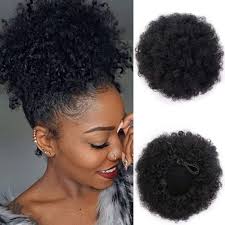 Natural curls pulled back into a ponytail. Amazon Com Afro Puff Drawstring Ponytail Synthetic Short Afro Kinkys Curly Afro Bun Extension Hairpieces Updo Hair Extensions With Two Clips Black 1 Beauty