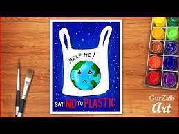 Say No To Plastic Stop Plastic Bags Pollution Poster Chart Drawing For School Students Easy Youtube Poster Drawing Drawing Bag Save Water Poster Drawing