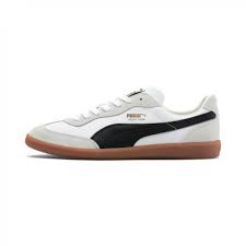 They feature a leather upper, suede accents, puma formstripe, padded collar, gold details, and a rubber outsole. Puma Super Liga Og Retro Men S Sneakers In White Black Teamgld 356999 12