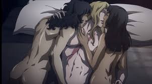 Need research material. Do you guys know any other anime with sex scenes  like the one in Castlevania which aren't explicitly hentai? Thanks. :  rhentai