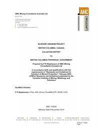 Check spelling or type a new query. Blizzard Uranium Project British Columbia Canada Valuation Report