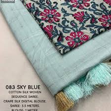 Just at 1099 - Whatsapp :9347563633 .. 💐💐Fabric : soft cotton feel linen  saree with woven sequence. Cotton tassles on pallu. Blouse- crape silk self  woven design printed blouse. *Premium Quality Assured*