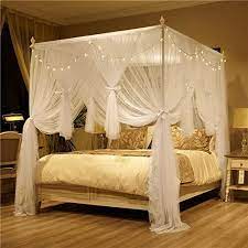 This beautiful, light and airy canopy just screams elegance. 4 Corner Post Bed Canopy Mosquito Netting With Led Light Full 1 X Bed Canopy White Bed Canopy Bed Curtains King Sized Bedroom