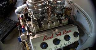 Red Ram Dodge Hemi Engine The 1956 Dodge D 500 276 Hp Was The Fastest Production Car In The World In 1956 The 2 4 Barrel Set Engineering Mopar Cars Trucks