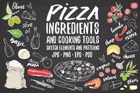 pizza ingredients set and patterns 1105592 illustrations design bundles in 2021 pizza menu pizza ingredients pizza menu design