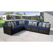 Navy blue seat and back cushions with white piping. Navy Blue Outdoor Sectional Wayfair