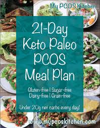 A Gluten Free Sugar Free Dairy Free Grain Free And Low Carb 21 Day Meal Plan Pictures For Every Free Keto Meal Plan Dairy Free Keto Recipes Pcos Meal Plan