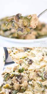 Low Carb Chicken Zucchini Casserole Recipe With Gruyere Cheese Sauce Video Zucchini Casserole Recipes Zuchinni Recipes Chicken Recipes Casserole