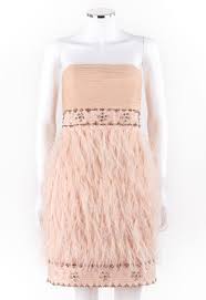 Sue Wong Nocturne Blush Pink Strapless Beaded Ostrich Feather Cocktail Dress 12 Suewong Feather Cocktail Dress Silk Cocktail Dress Beaded Cocktail Dress