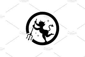 Black And White Pitchfork Imp With Trident Halloween Illustration Monster Design Pencil Illustration