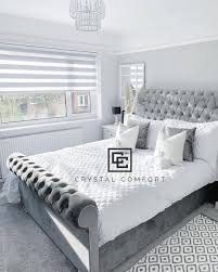 Chesterfield fabric sleigh bed with footboard. Chesterfield Ottoman Sleigh Bed Crystal Comfort Beds