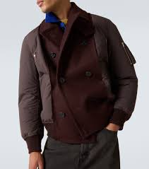 Double-breasted wool puffer jacket in brown