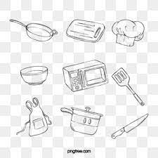 เคร องใช ในคร วรวมศ ลปะแนวเส นส ดำเร ยบง าย หมวกเชฟ ทาส ด วยม อ เส นส ดำภาพ png และ psd สำหร บดาวน โหลดฟร งานศ ลปะ เคร องใช บนโต ะอาหาร เตาอบ