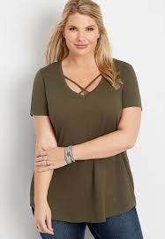 Maurices Plus Size Womens 24 7 Solid Strappy Neck Tee Green
