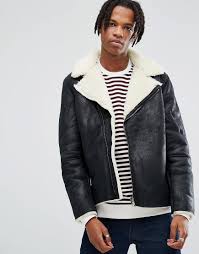 Asos Faux Shearling Biker Jacket In Black Black Asos Leather Jacket Leather Jacket Men Biker Jacket