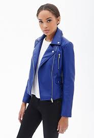Faux Leather Moto Jacket Forever 21 2000060016 Faux Leather Moto Jacket Blue Leather Jacket Jackets