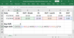 Check spelling or type a new query. Calculate Hours Worked Day Or Night Shift Breaks In Excel Teachexcel Com