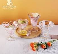 Wholesale Glassware Ice Cream Cup Flower Shape High White Material Glass Sundae Cup Milkshake Cheap Stock Glass Cup