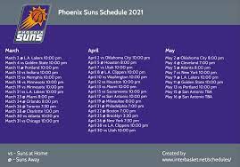 Printable Phoenix Suns Schedule Tv Schedule For Remainder Of 2020 21 Season Interbasket