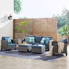Karma 5 Piece Rattan Sectional Seating Group With Cushions Sectional Patio Furniture Outdoor Furniture Sets Clearance Outdoor Furniture
