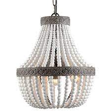 Bohemia Wood Beaded Chandelier Antique Rustic Pendant Light White Finishing For Bedroom Kitchen Island Wood Bead Chandelier Rustic Pendant White Pendant Light