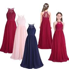 Lovely Halter Pleated Girls Party Lace Long Dresses Girls Party Dress Kids Party Dresses Red Flower Girl Dresses