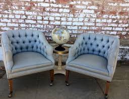Pair Of Vintage Light Powder Blue Tufted Barrel Chairs With Wheels Farmhouse Chairs Chair Living Room Chairs