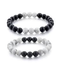 Black And White Bracelet His And Hers Charm Distance Couples Bracelet With Black White 8mm Beads 2pcs Black And White Cu12o1urbdr Jewelry Handmade Jewelry Ankle Bracelets