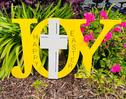 Decorative outdoor house and garden flags & mini yard flag. Easter Religious Outdoor Yard Decoration Wood Sign Joy With Etsy