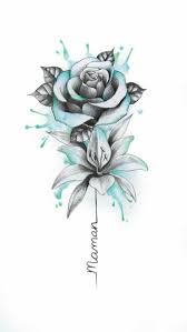 Pencil Sketch Rose Orchid In Blue Black Green Watercolor White Background Easy Flowers To Draw Flower Wrist Tattoos Diy Tattoo Rose Tattoos
