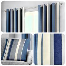 Despite their material, they are traditionally paired with shower curtain liners to keep water inside the bathtub. Fusion Whitworth Stripe Blue 100 Cotton Ready Made Eyelet Curtains Cushions Ebay