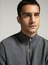 Xiban M thắt lưng da nửa cổ cao áo len nam shop áo khoác nam