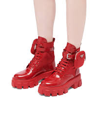 Scarlet Monolith Leather And Nylon Fabric Boots Prada