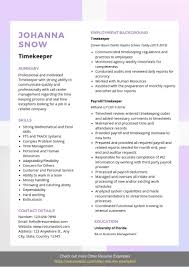 All templates are designed by designers and approved by recruiters. Timekeeper Resume Examples Samples Pdf Doc 2021 Timekeeper Resumes Bot Resume Examples Good Resume Examples Professional Resume Examples
