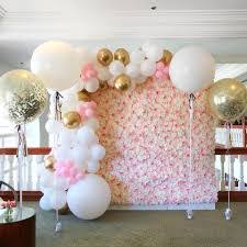 Birthday Flowers And Balloons Flower Wall With Balloon Garland Google Search Balloon Garland Flower Wall Balloon Flowers